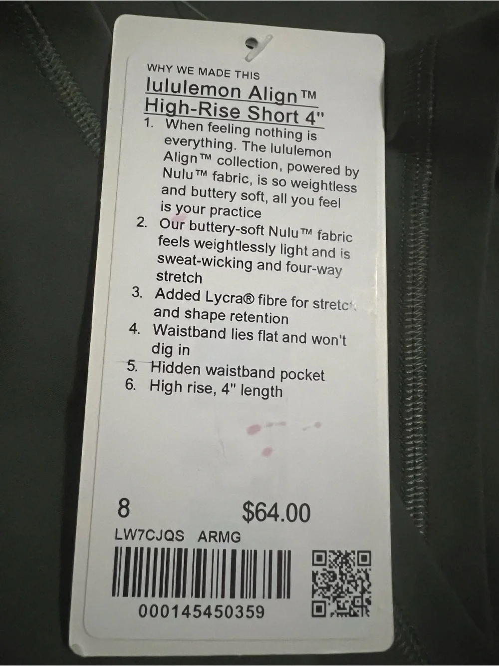 New Lululemon Align High Rise Shorts 4 inch in a size 8.